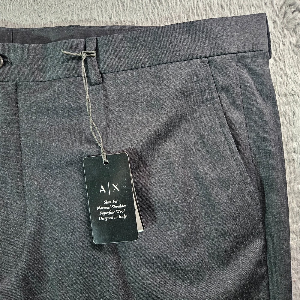 $260 NEW AX Armani Exchange Wool Pants‎ Men 42  Slim Fit Unhemmed Charcoal Gray